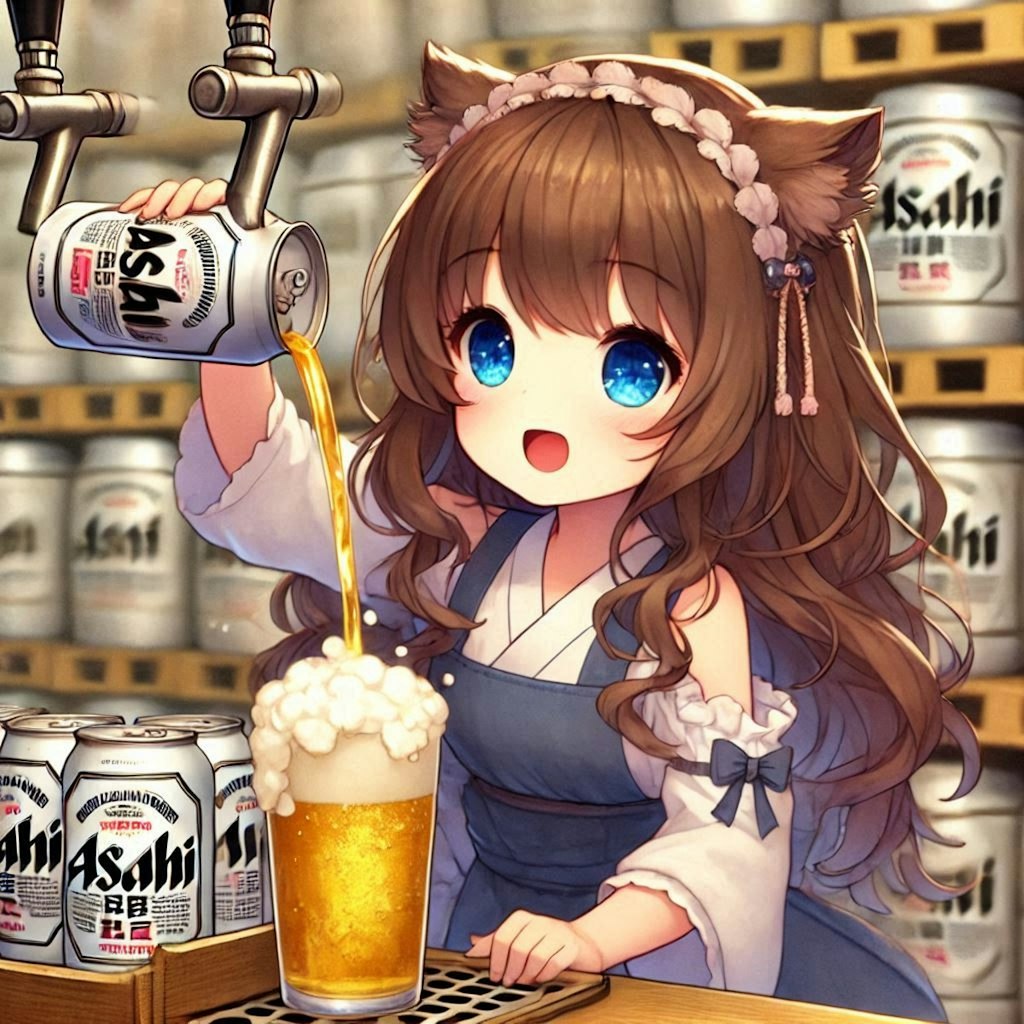 ビールサーバーを無視する少女