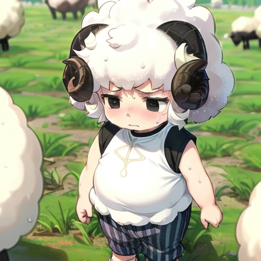 お腹がポッコリな羊ちゃんｗ（アフロだと性別わかりにくい）