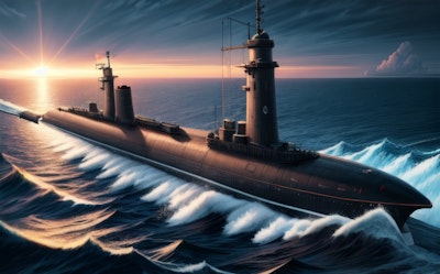海上航行中の潜水艦