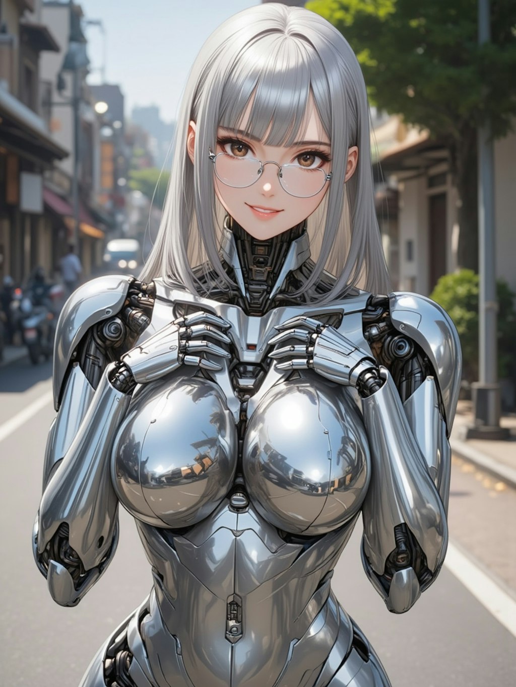 hands on breastsメカ子