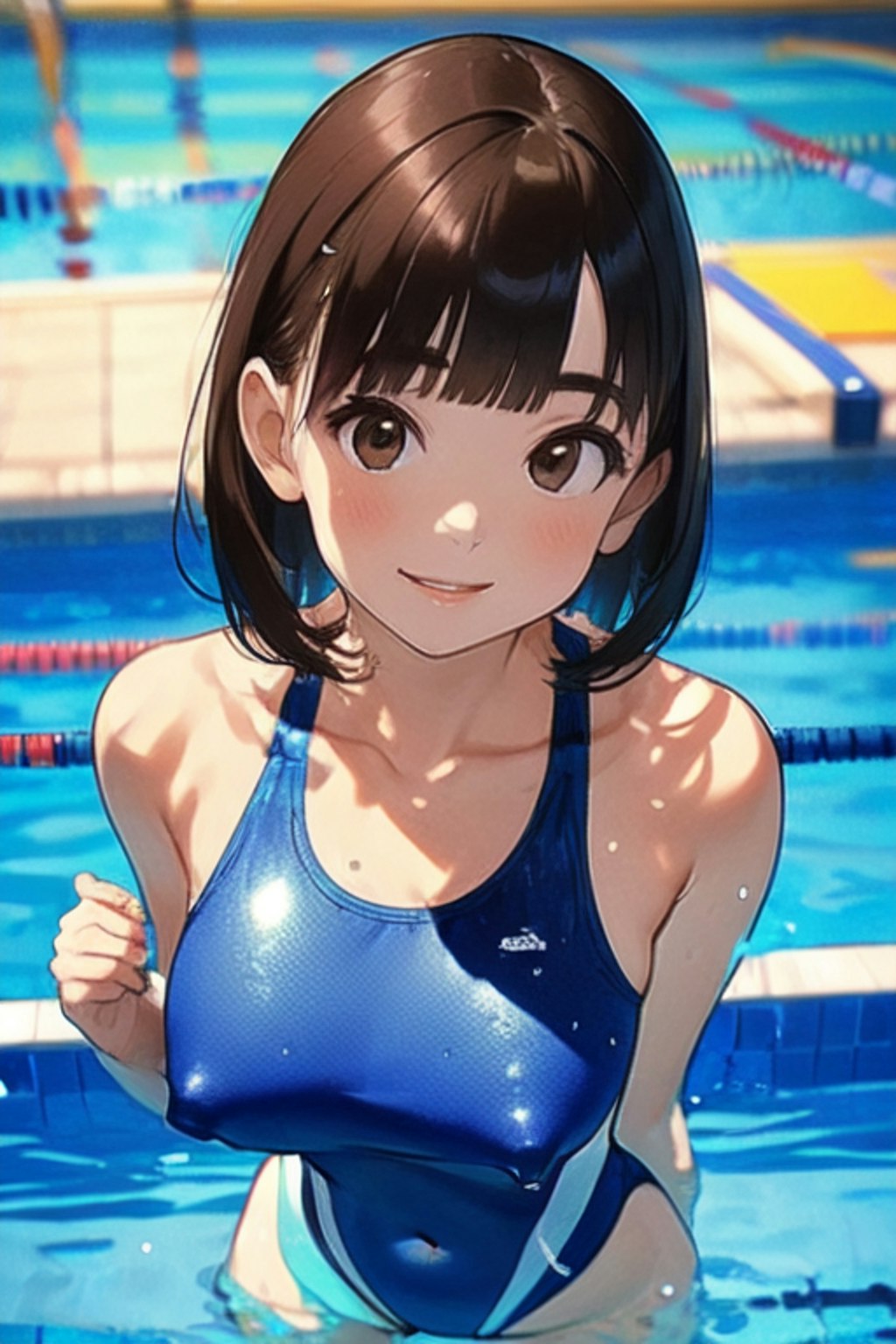 プールとスクール水着と女子高校生と