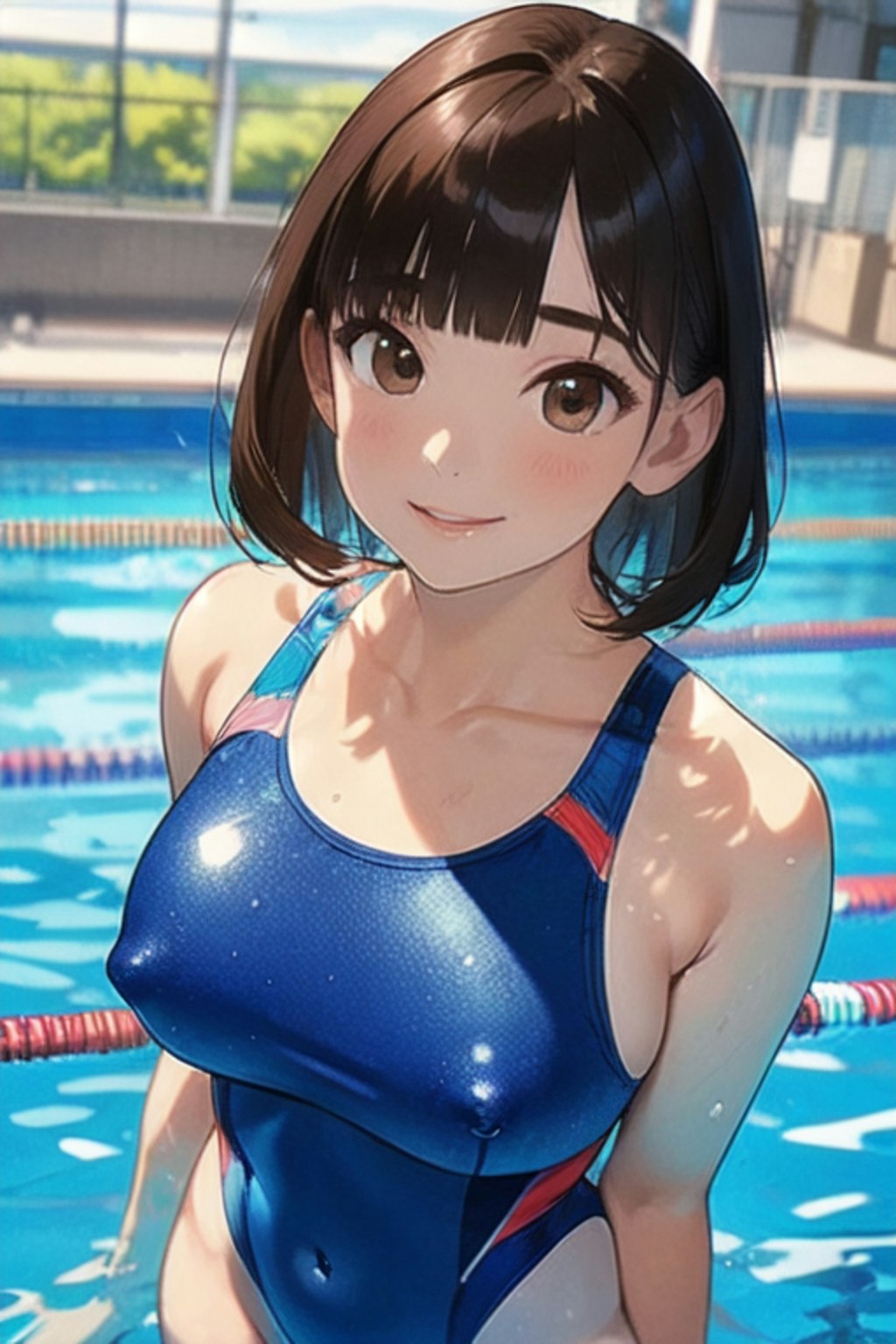 プールとスクール水着と女子高校生と