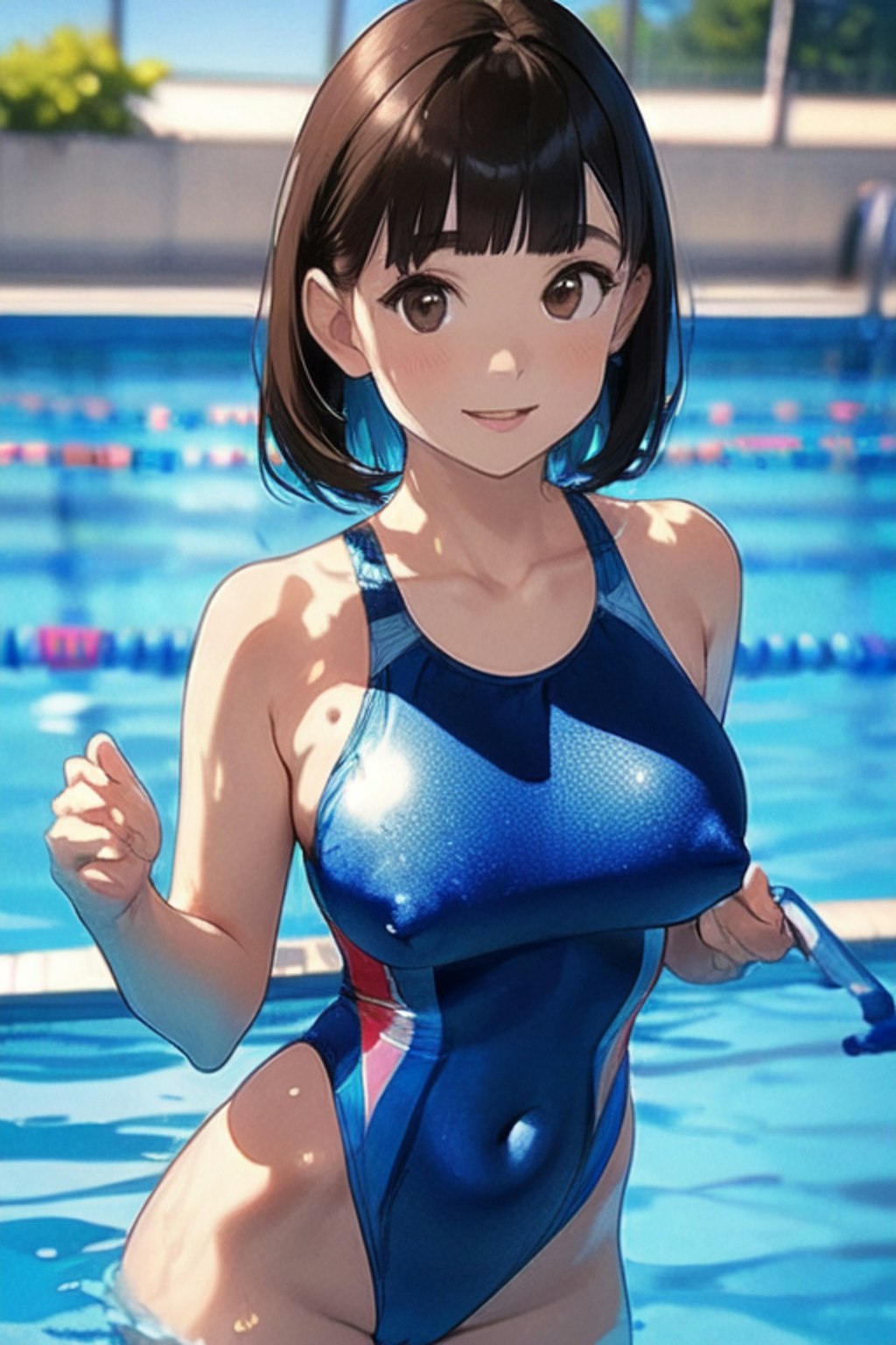 プールとスクール水着と女子高校生と