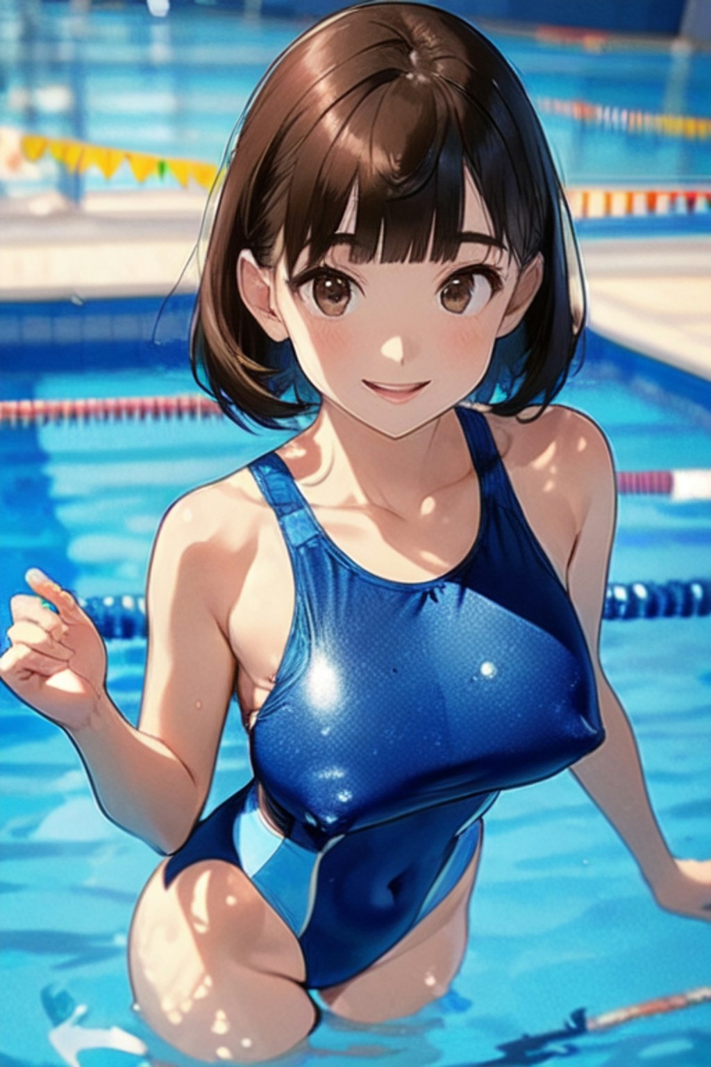 プールとスクール水着と女子高校生と