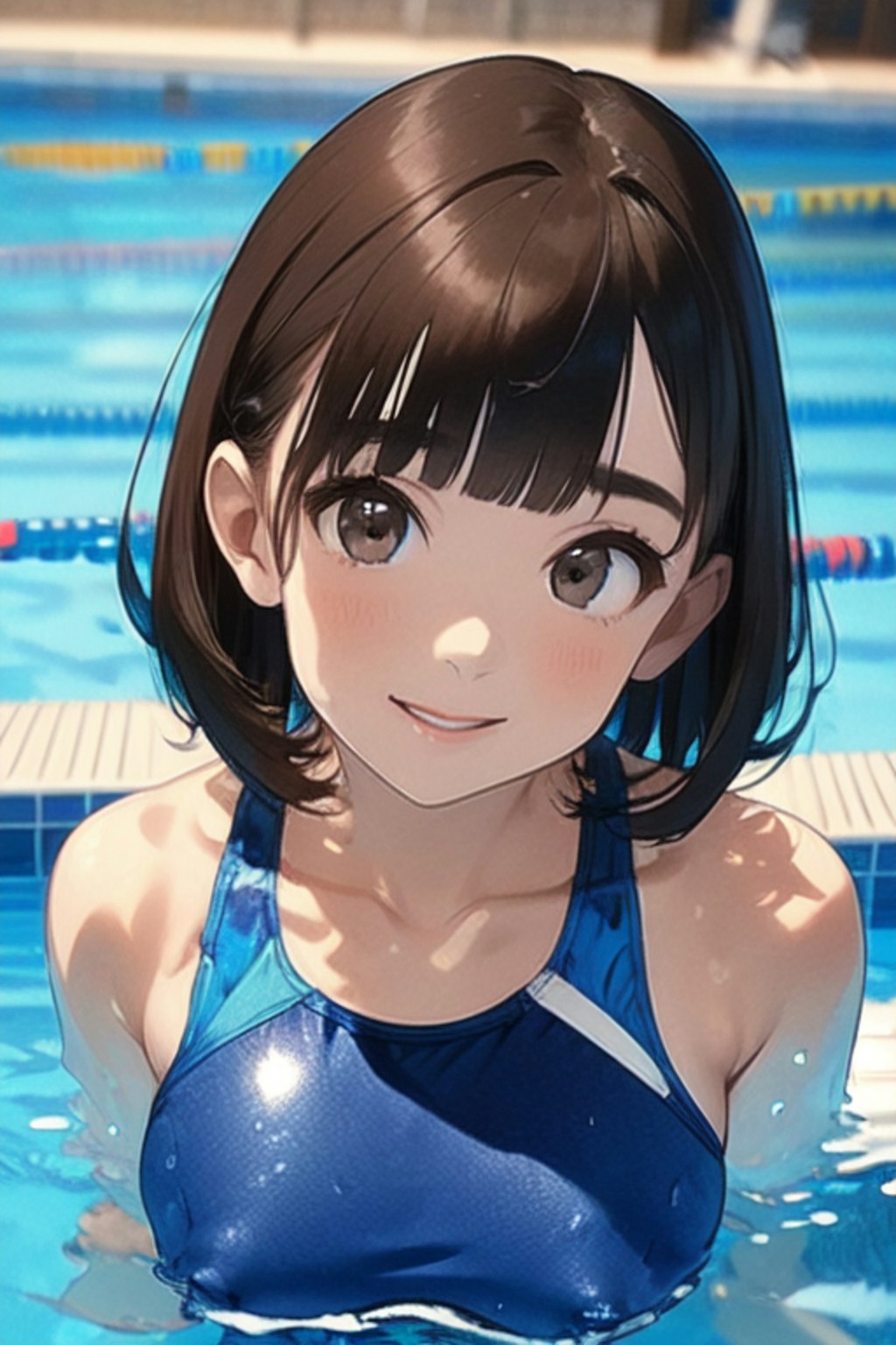 プールとスクール水着と女子高校生と