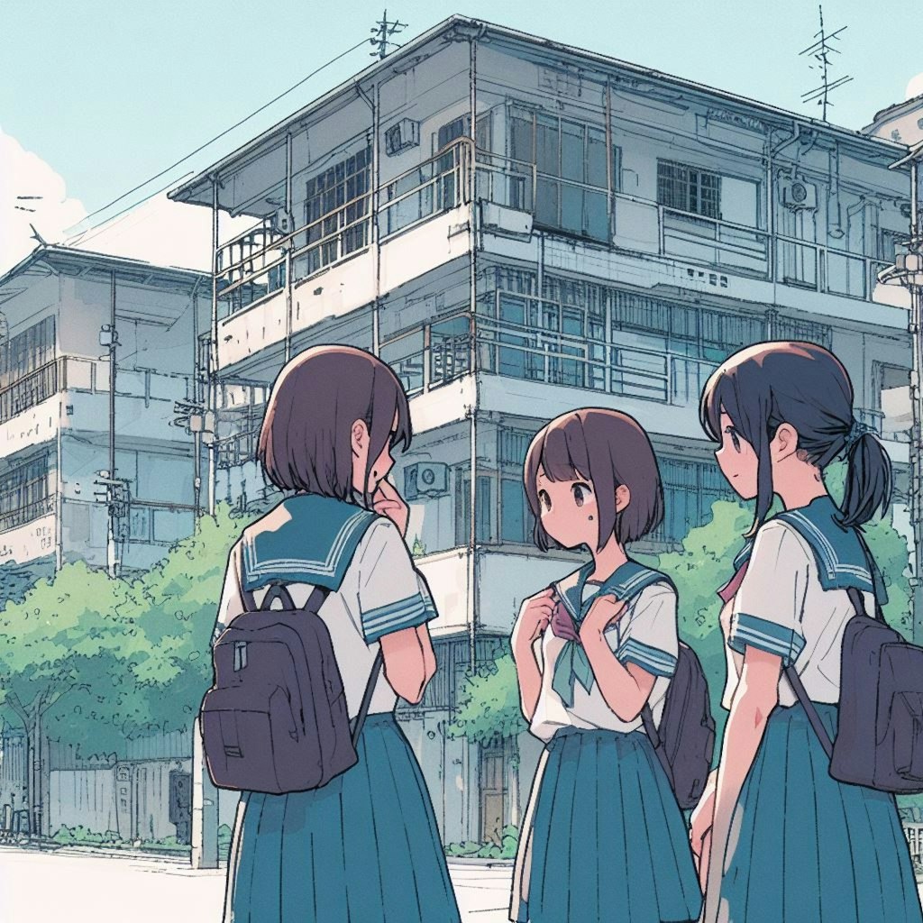 古い団地と少女