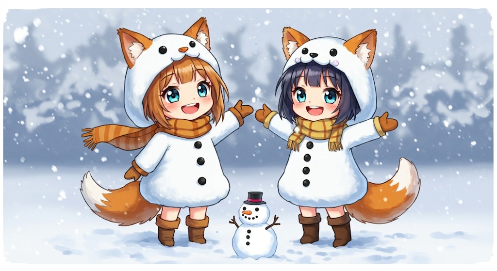 雪だるまとケモ耳少女たち