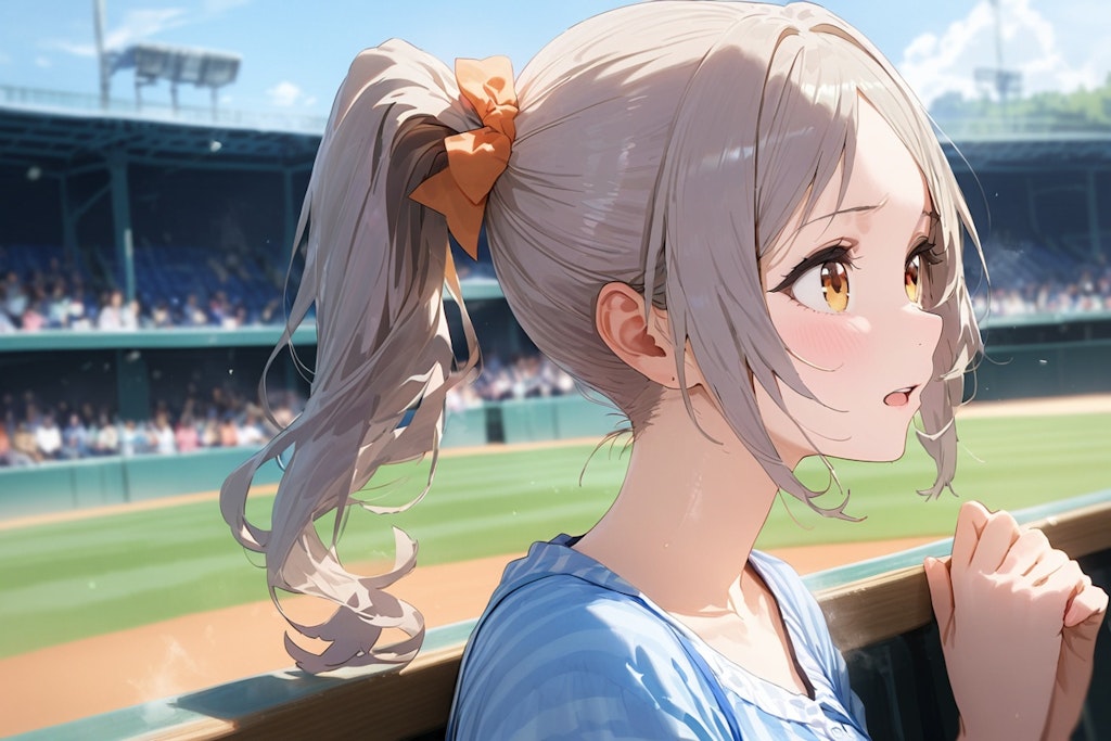 「あっ、打たれた！」心配そうに試合を見ている女の子