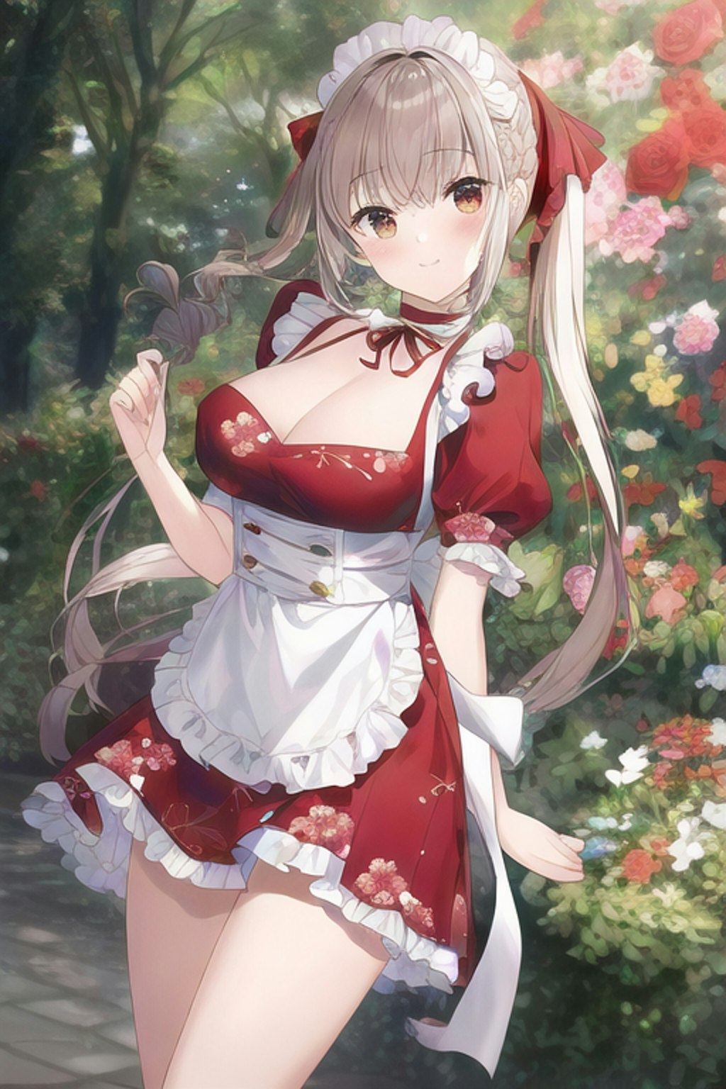 Flower Print Red Maid