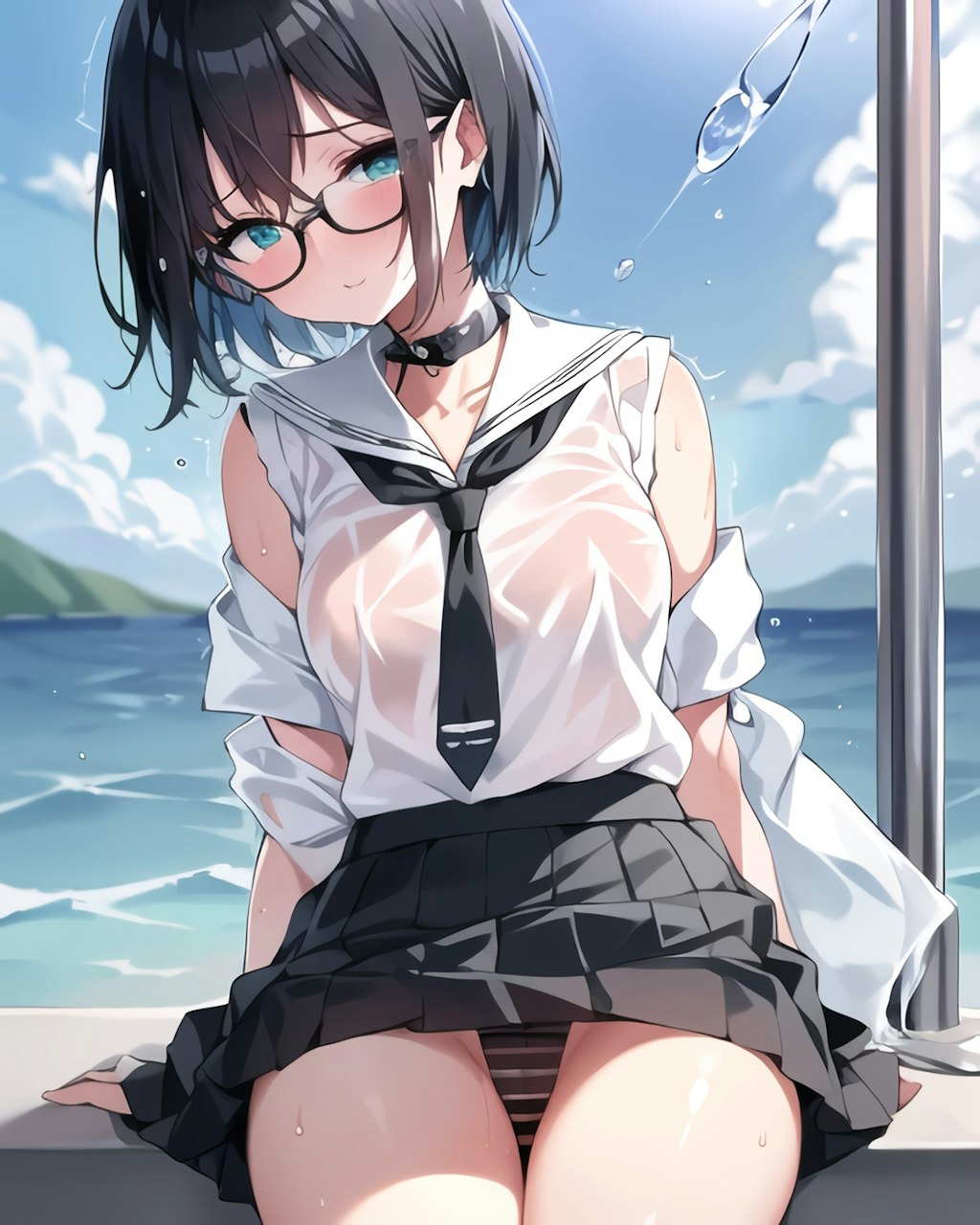 眼鏡 絢実 制服 濡れ