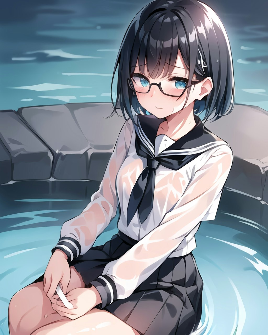 眼鏡 絢実 制服 濡れ