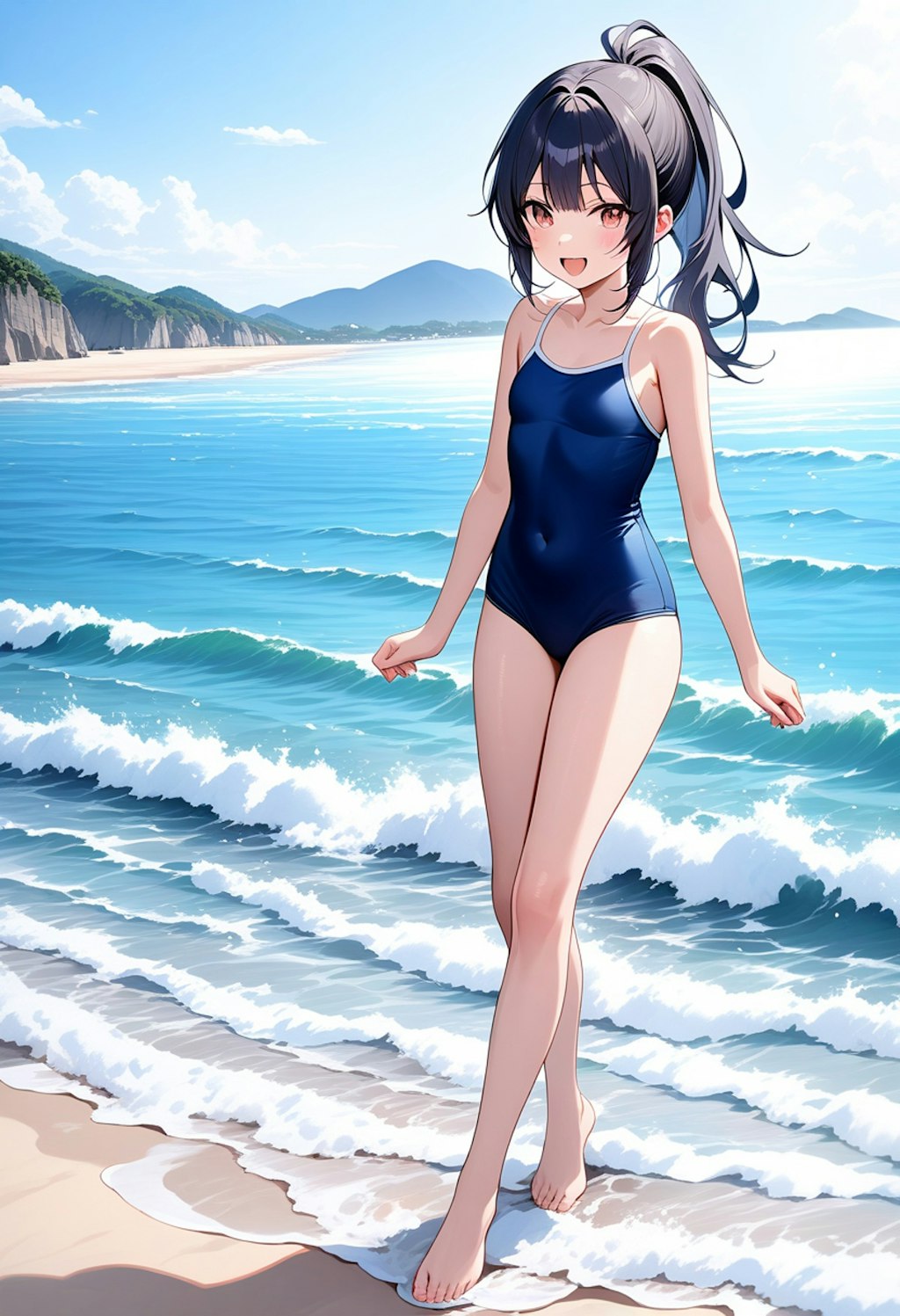 スク水黒髪少女