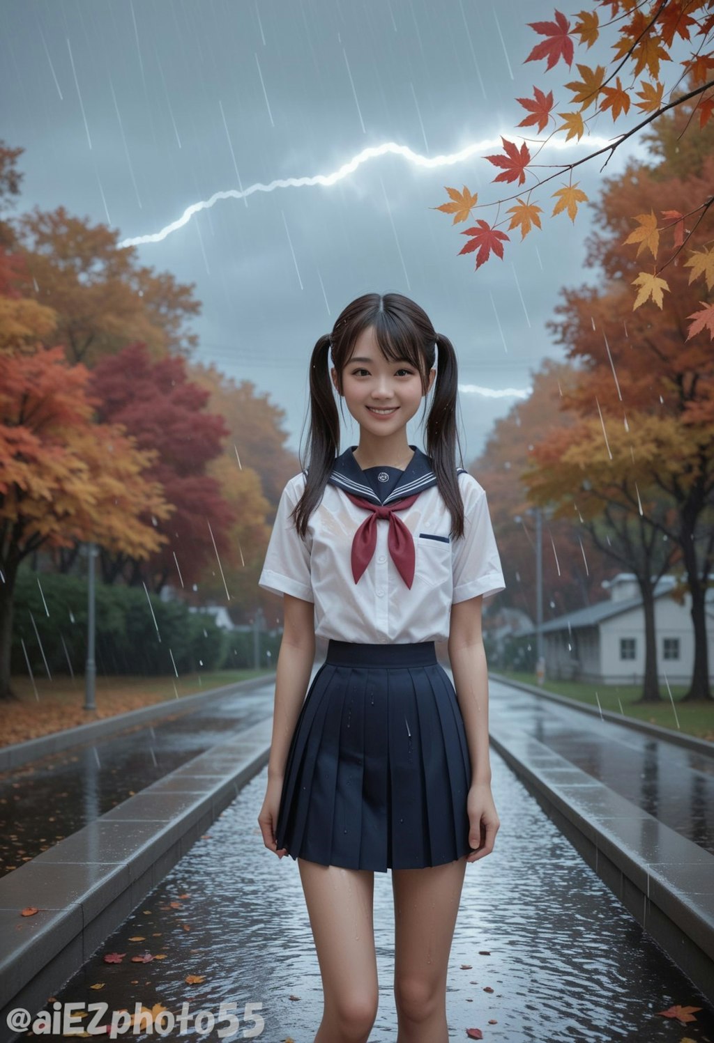 突然の　雷雨の中で　紅葉狩り2