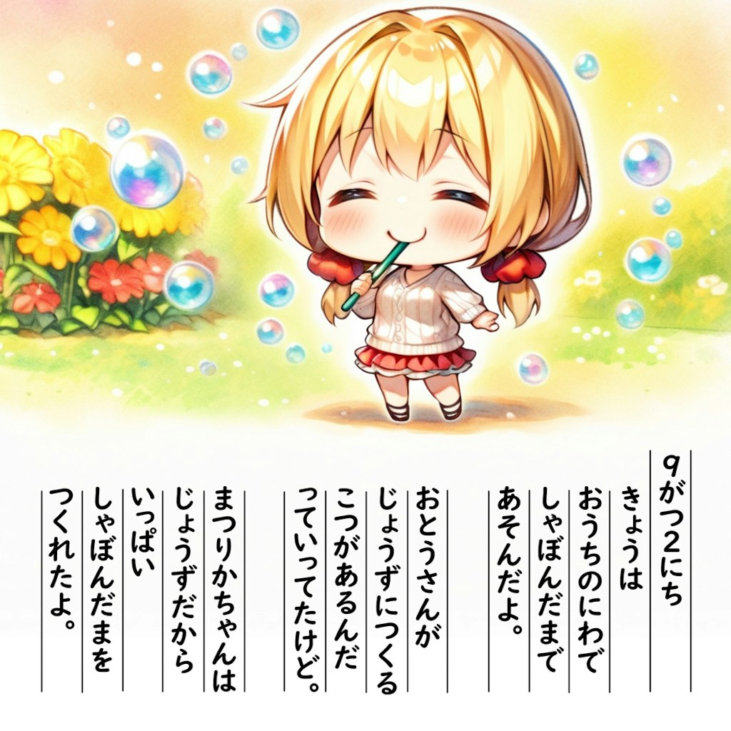 【絵日記】しゃぼんだまであそんだよ♪