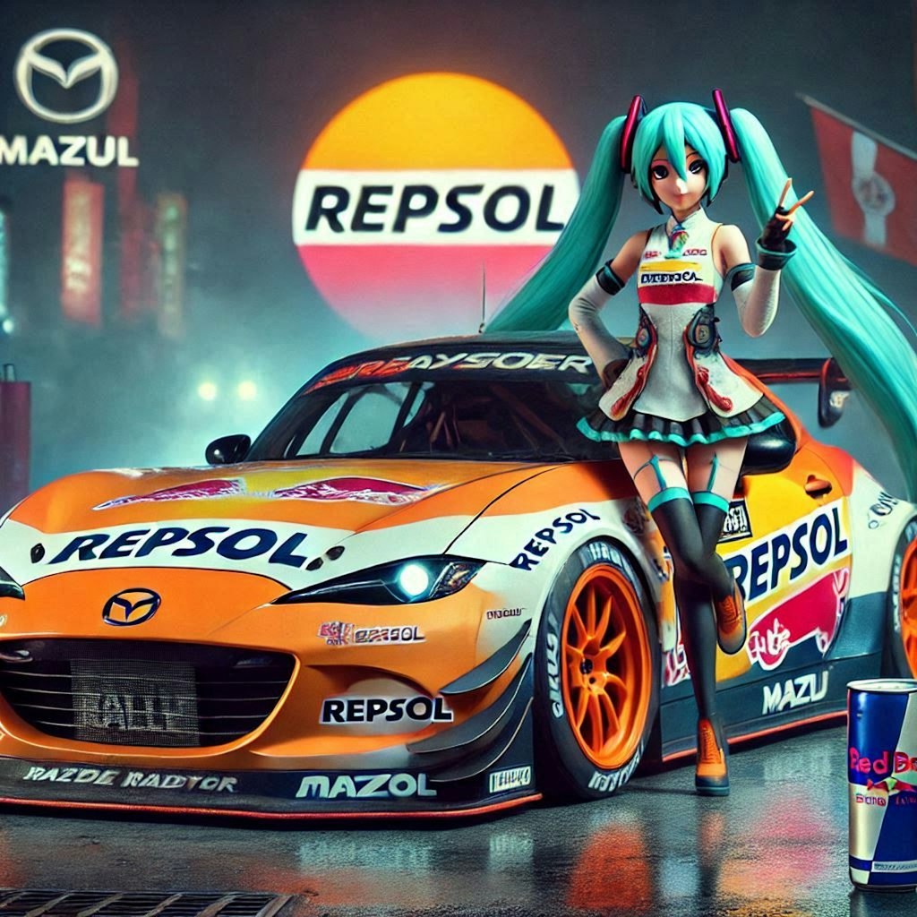 レプソルカラーマツダロードスターラリーカーと初音ミク