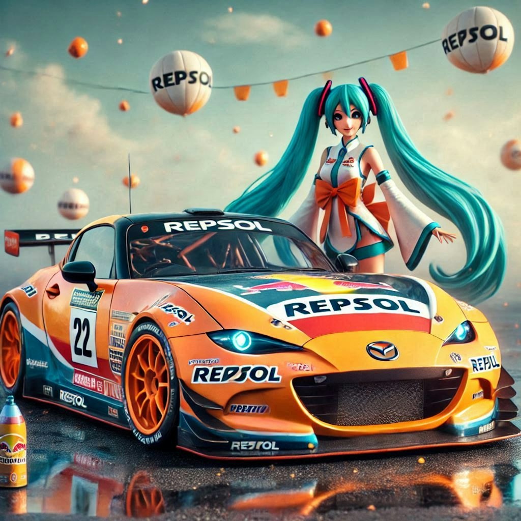 レプソルカラーマツダロードスターラリーカーと初音ミク