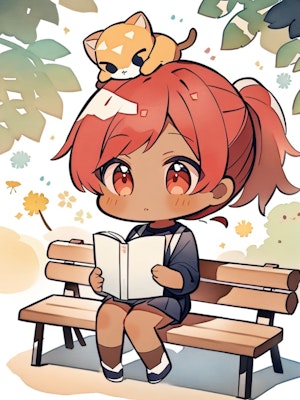 本を読む褐色肌の赤髪ちゃん