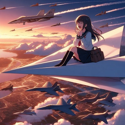 【謎画像】紙飛行機で出撃させられる女子高生