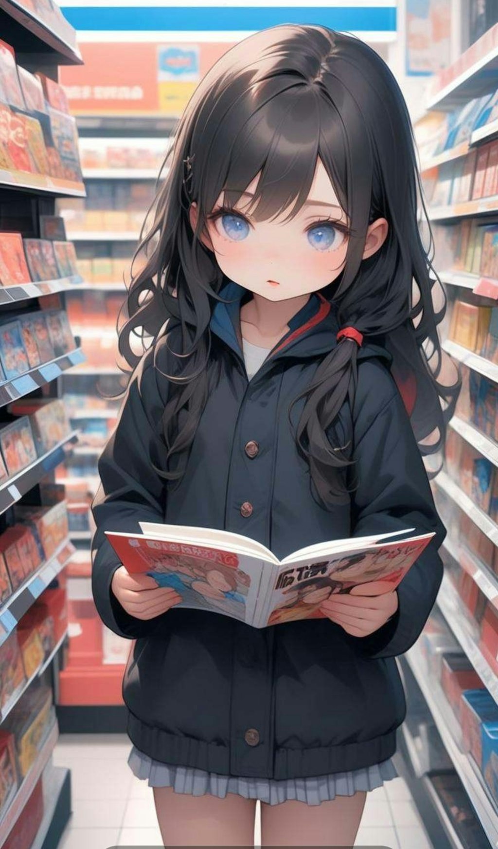 コンビニで立ち読みしている小さな女の子