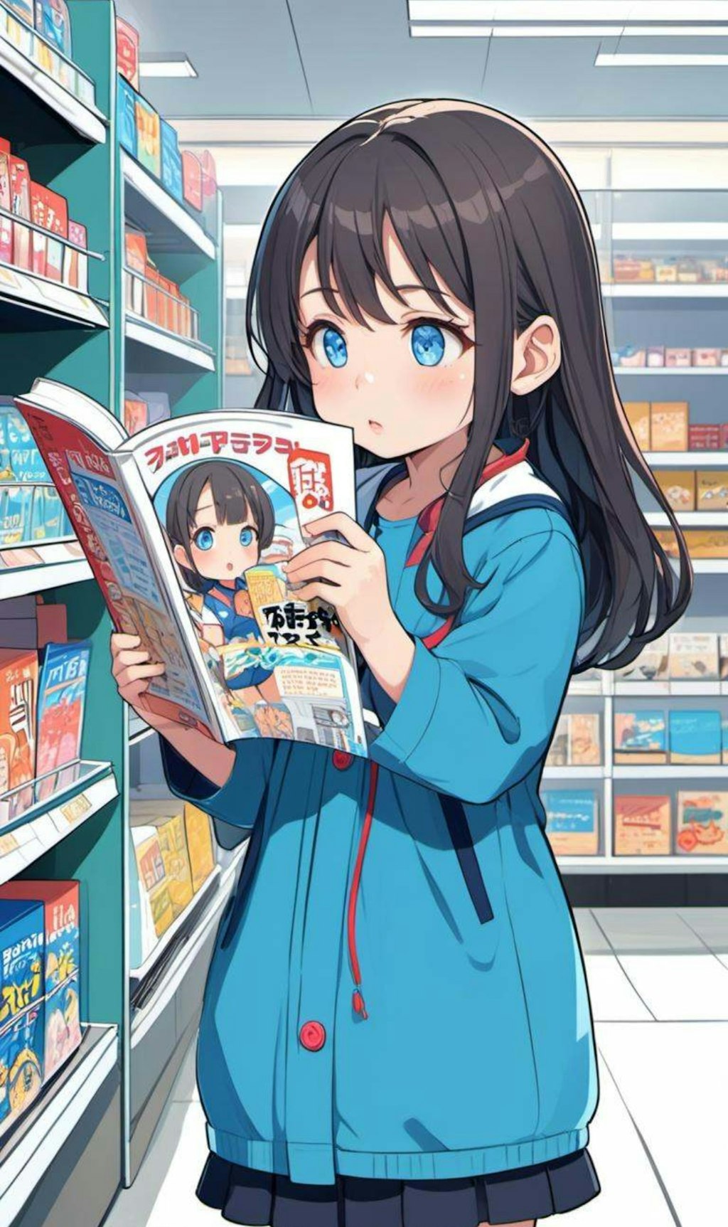 コンビニで立ち読みしている小さな女の子