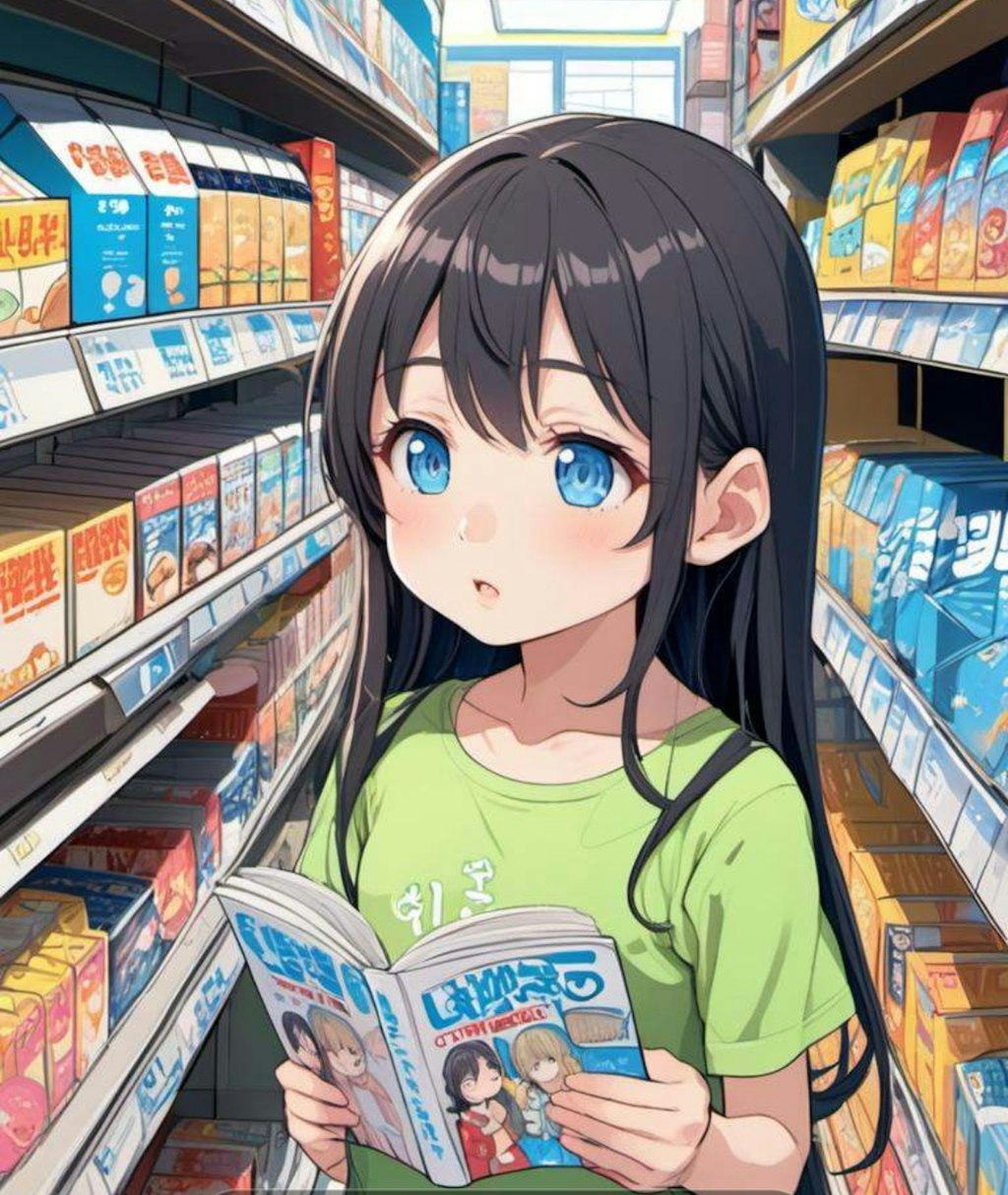 コンビニで立ち読みしている小さな女の子