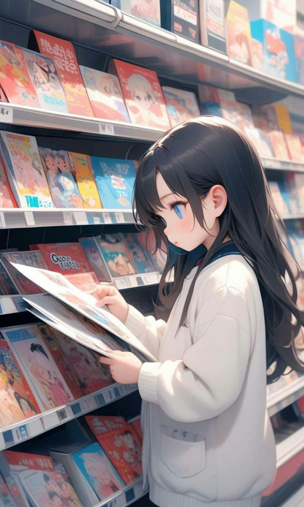 コンビニで立ち読みしている小さな女の子