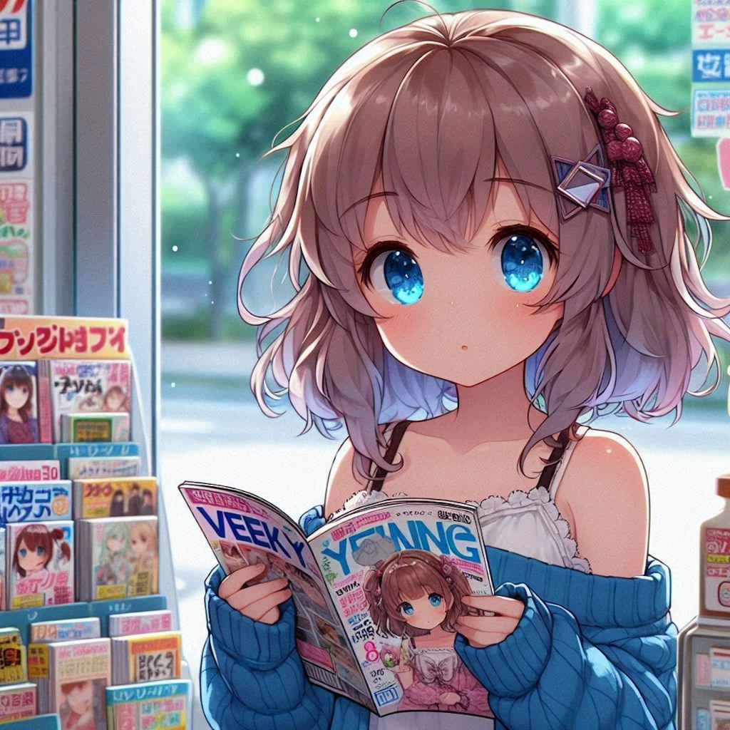 コンビニで立ち読みしている小さな女の子