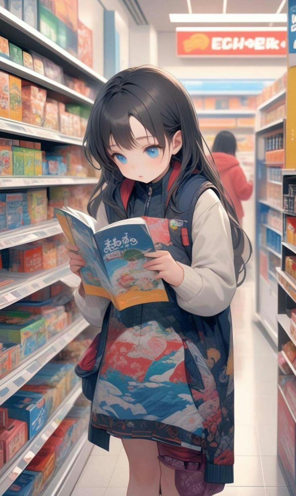 コンビニで立ち読みしている小さな女の子