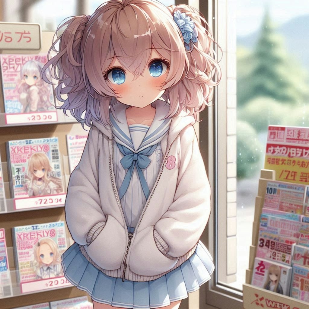 コンビニで立ち読みしている小さな女の子