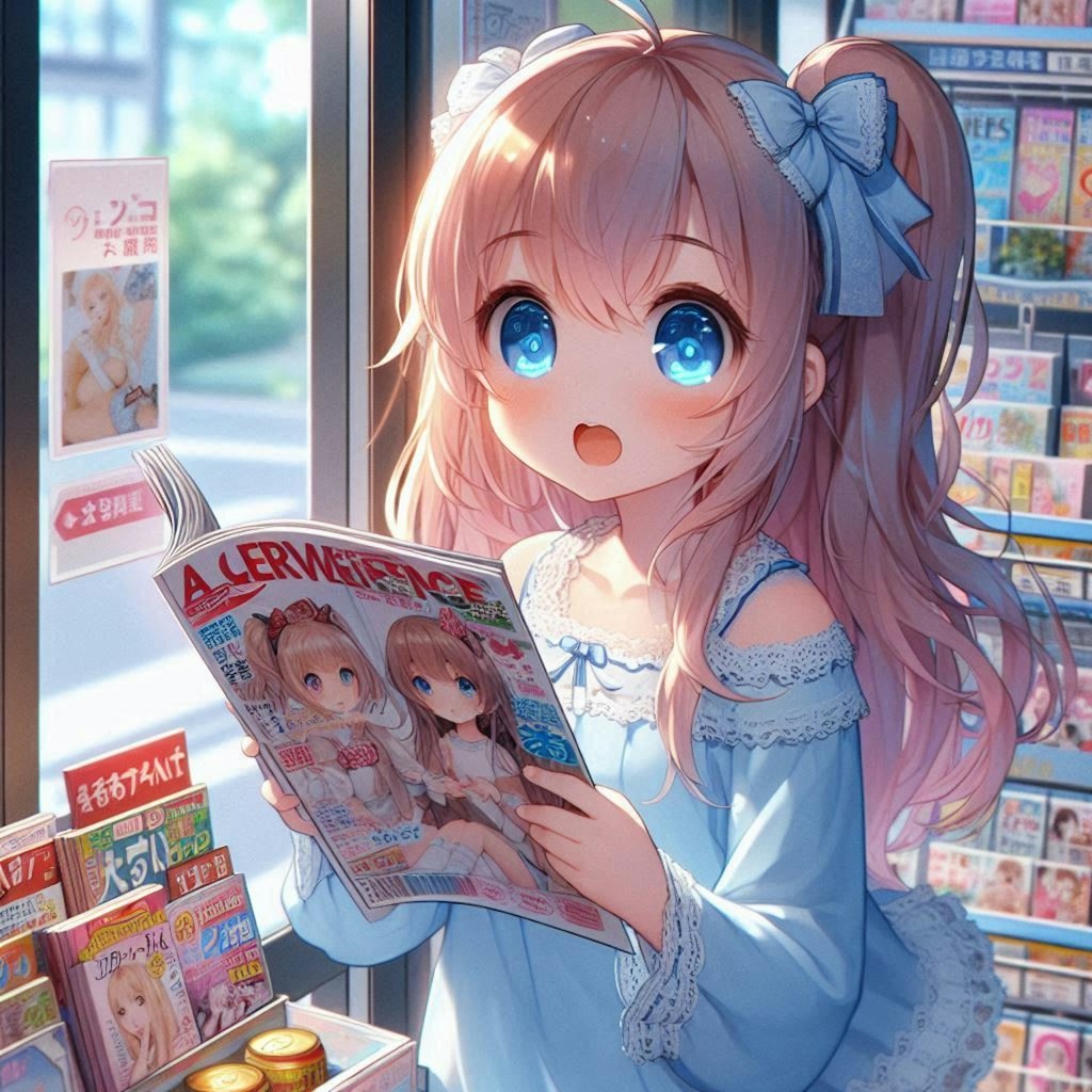 コンビニで立ち読みしている小さな女の子