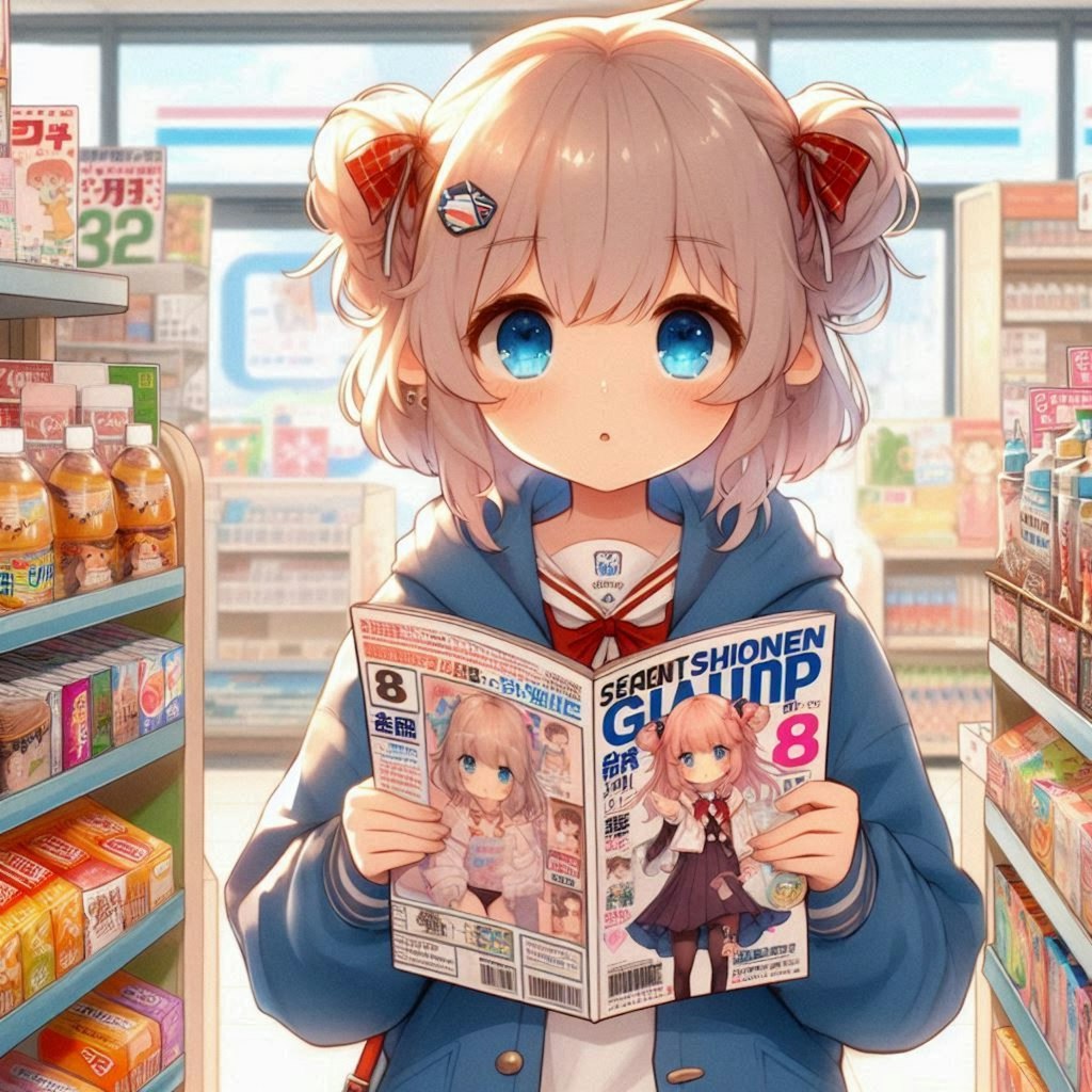 コンビニで立ち読みしている小さな女の子