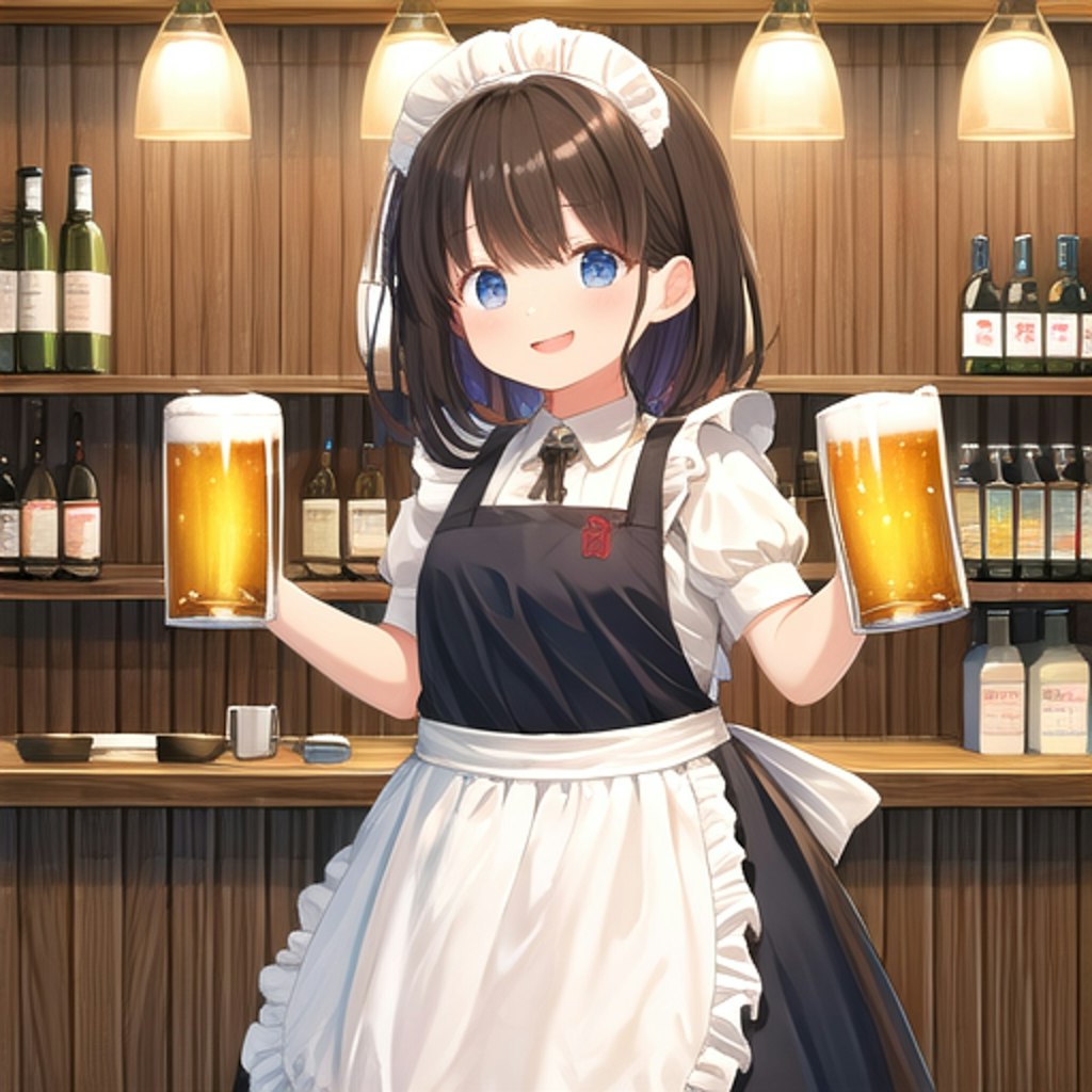 ビールを運ぶぽっちゃりメイドさん