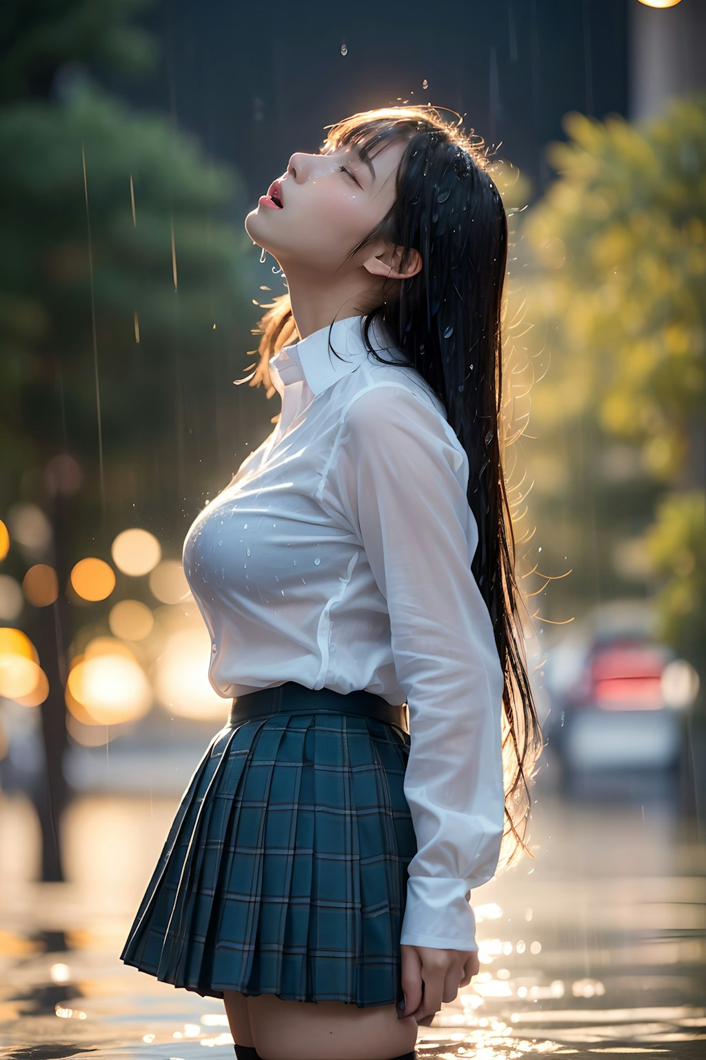 雨×美少女のAIイラスト