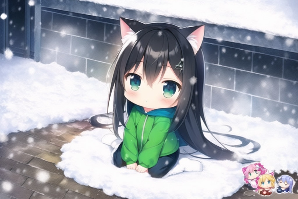 GREEN KITTEN TRIBE 17 (snowy day)