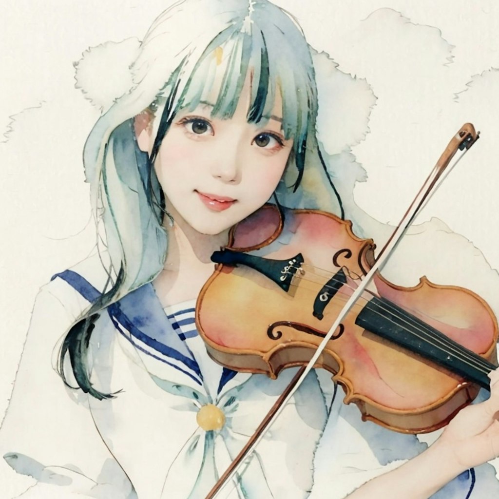 バイオリン女子（水彩）