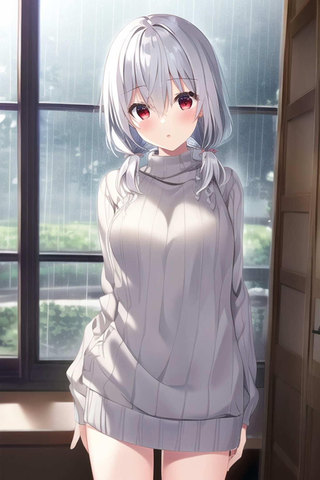 雨とおさげの子