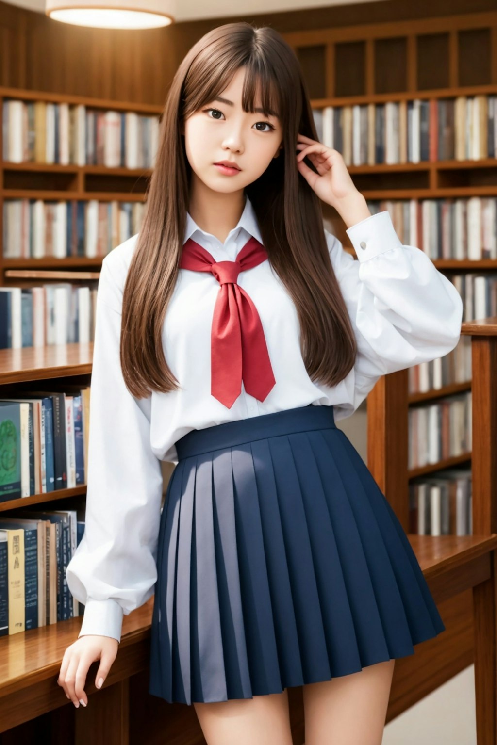 かわいい女子校生　図書館