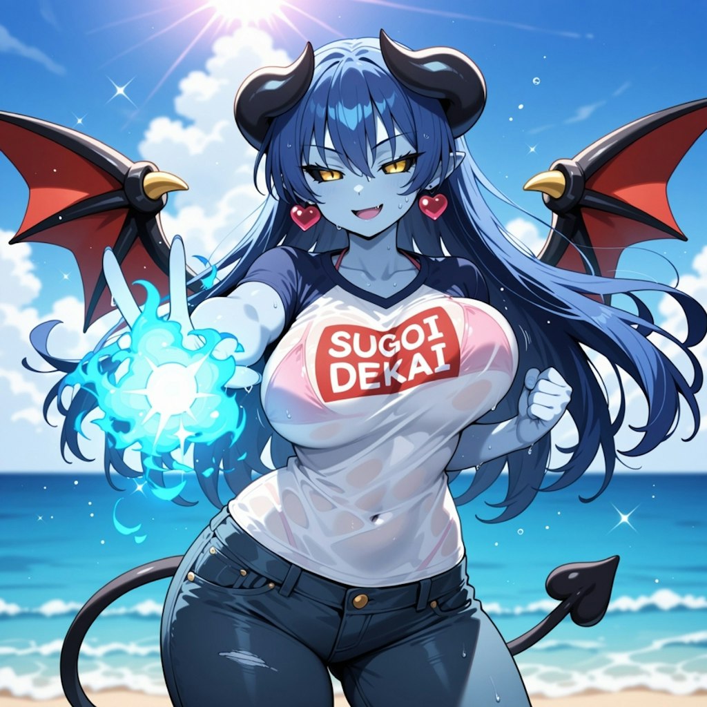 海で特訓Tシャツビキニコスプレ人妻&ペン水彩猫画