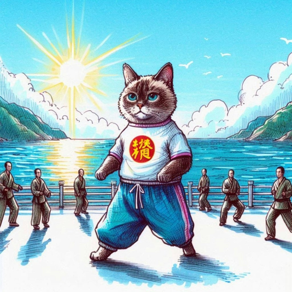 海で特訓Tシャツビキニコスプレ人妻&ペン水彩猫画
