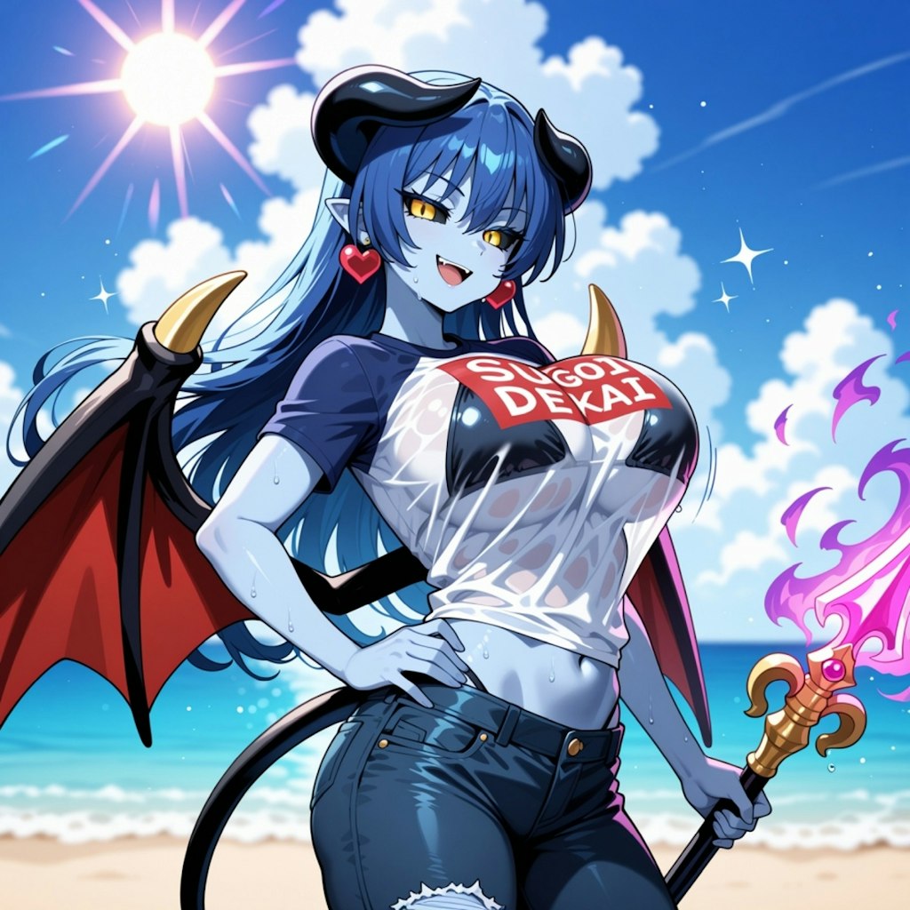 海で特訓Tシャツビキニコスプレ人妻&ペン水彩猫画