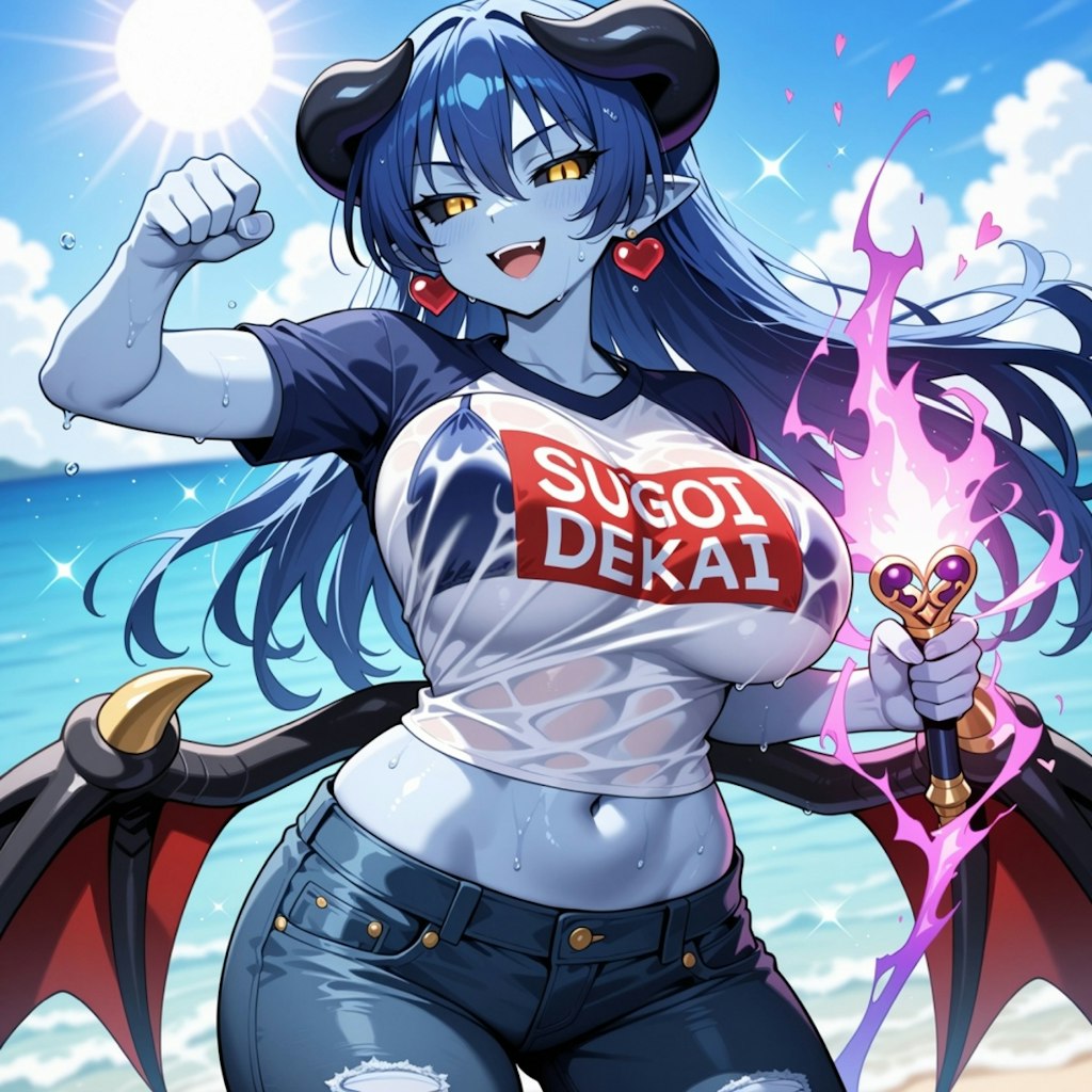 海で特訓Tシャツビキニコスプレ人妻&ペン水彩猫画