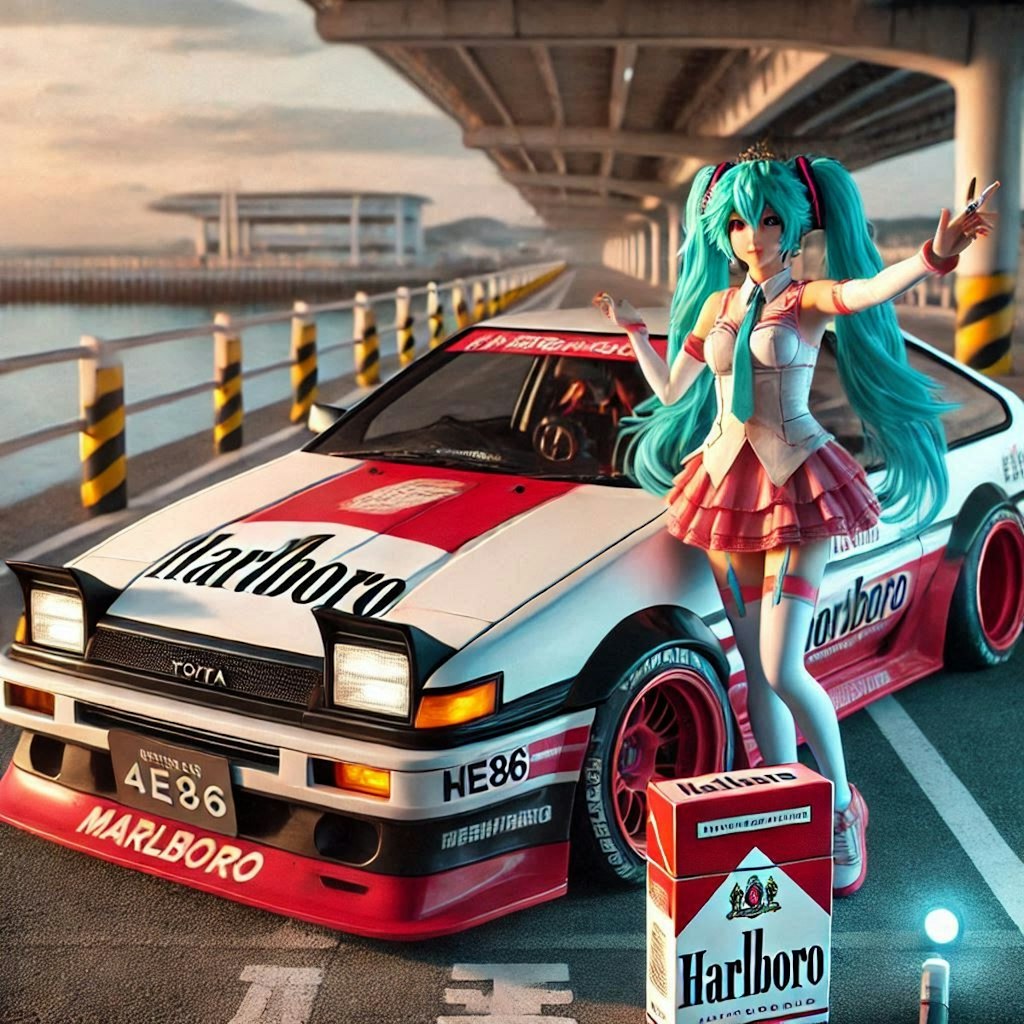 マルボロカラーAE86のドリ車と初音ミク