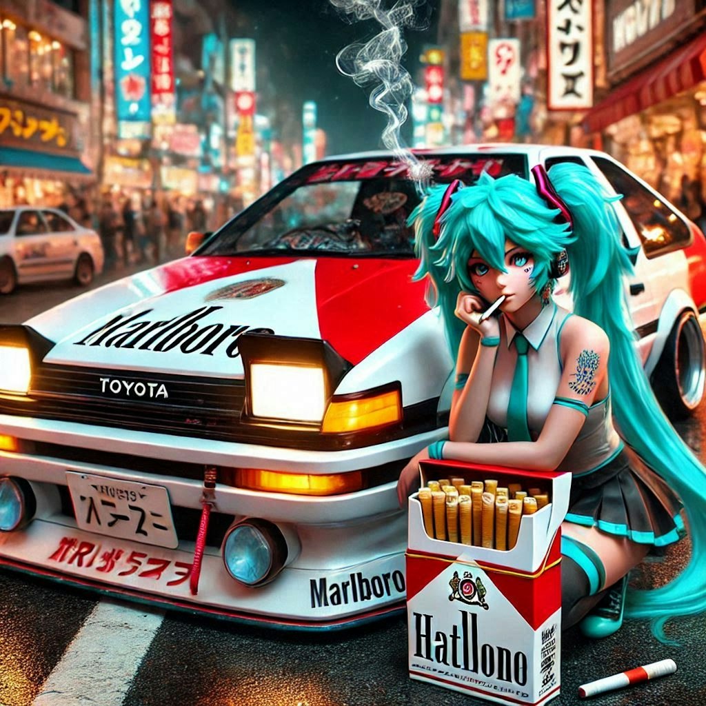 マルボロカラーAE86のドリ車と初音ミク