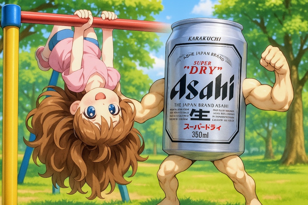 公園で逆さ吊り状態になっている小さな女の子