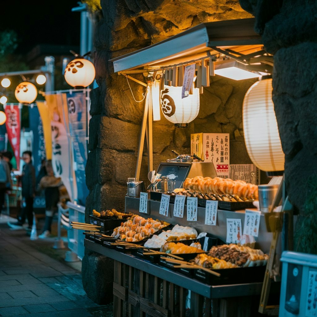 祭りの夜の洞窟っぽい夜店