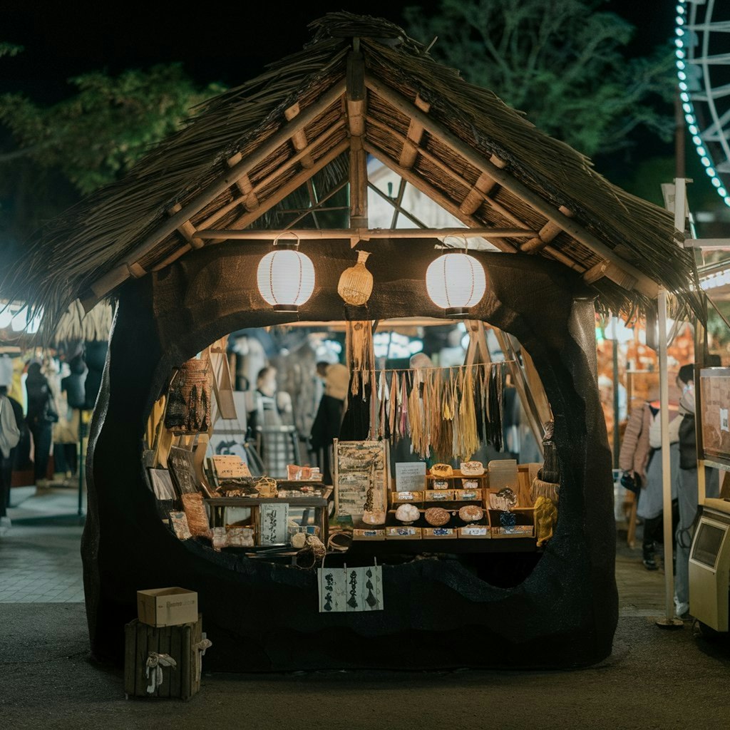 祭りの夜の洞窟っぽい夜店