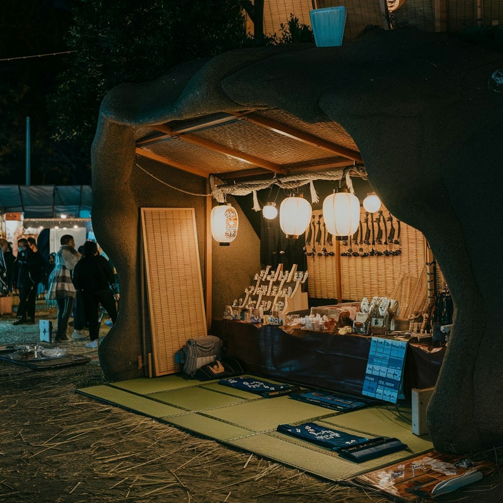 祭りの夜の洞窟っぽい夜店