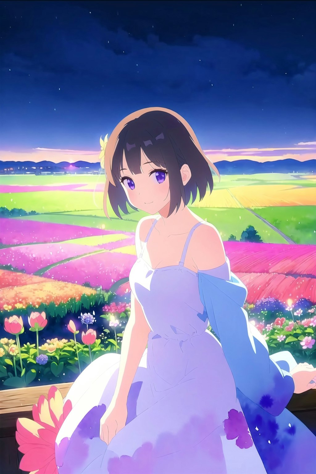 night view, flower field