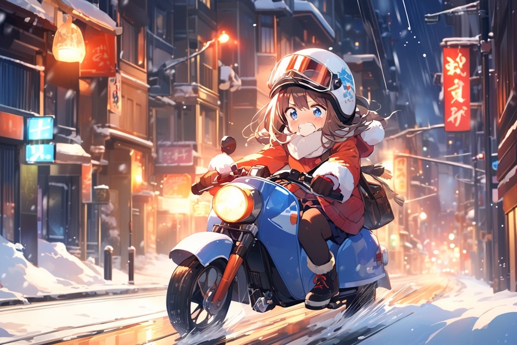 冬とバイクと寒さで震える女の子