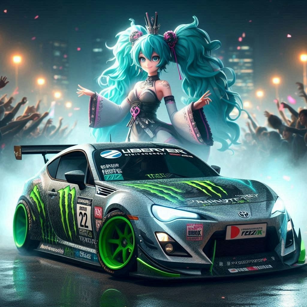 モンスターエナジーカラーリバティーウォークトヨタ86のドリ車と初音ミク